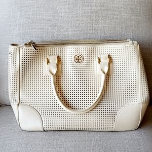 Cream Leather Tory Burch Robinson Tote Handbag Purse